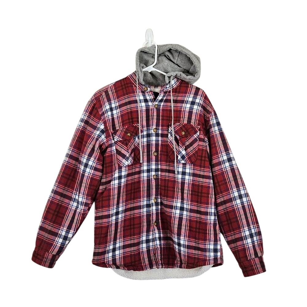 SALE Lanesboro Men's Sherpa Lined Flannel shirt Jacket Hoodie Red Plaid Size Med
